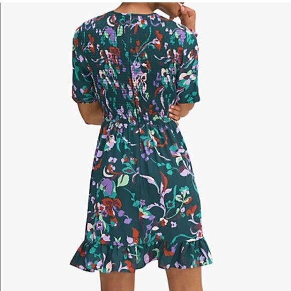 Kate Spade Fleur Nouveau dark green‎ floral smocked ruffle mini dress size 0 - Picture 15 of 17